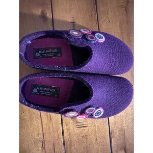 Haflinger Purple Wool Slippers W/ Colorful Circle Design Rubber Soles EU 39